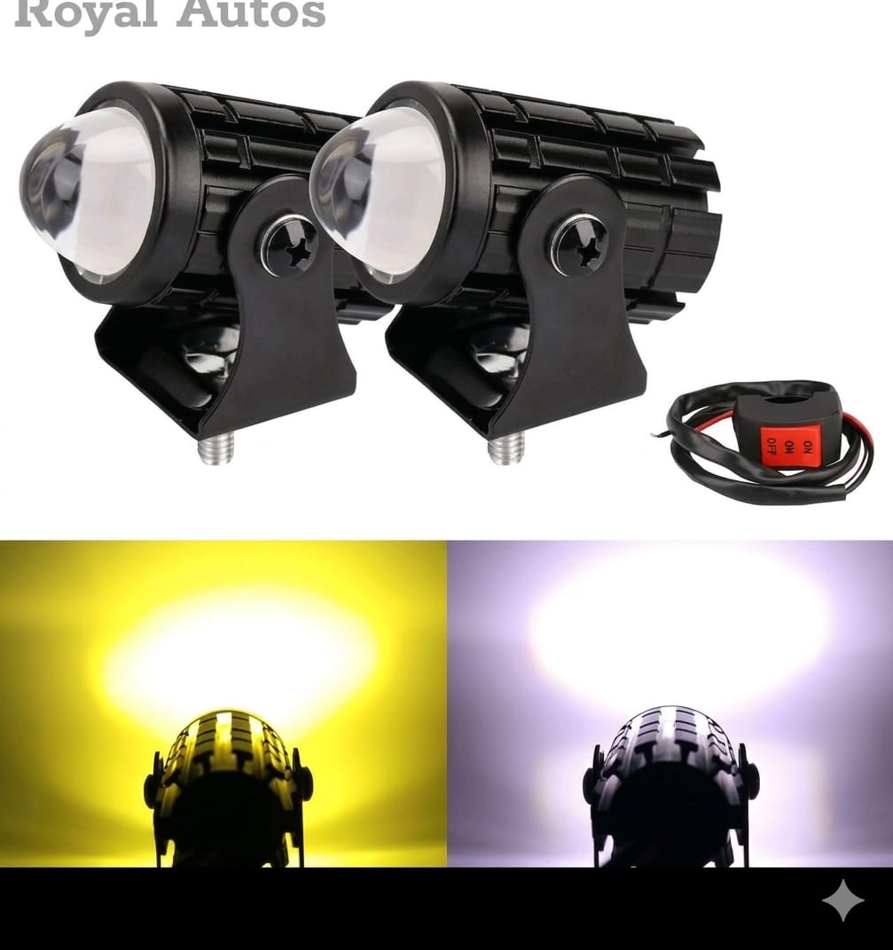 Projector Lens Light | Spot Light for All Cars and Bike ( 2 اسٹینڈ اینڈ ڈبل آن آف والا بٹن مفت تحفہ)