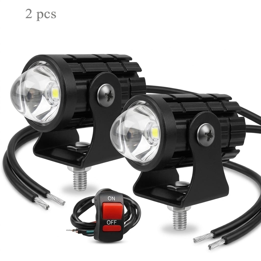 Projector Lens Light | Spot Light for All Cars and Bike ( 2 اسٹینڈ اینڈ ڈبل آن آف والا بٹن مفت تحفہ)